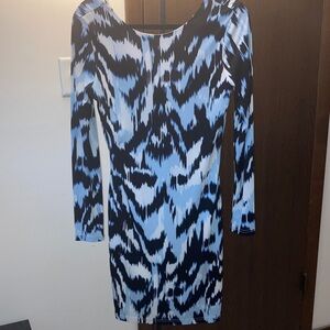 Jennifer Lopez Blue and Black Long Sleeve Bodycon Dress